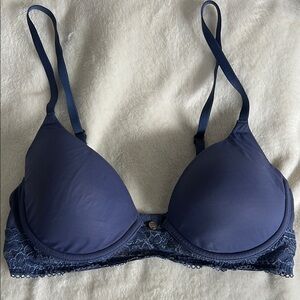 Natori Blue Lace Trim Bra with Adjustable Straps
